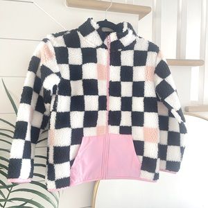 Girl’s, Black & Pink Checkerboard Fleece Coat, SiZe  7/8, Treasure & Bond